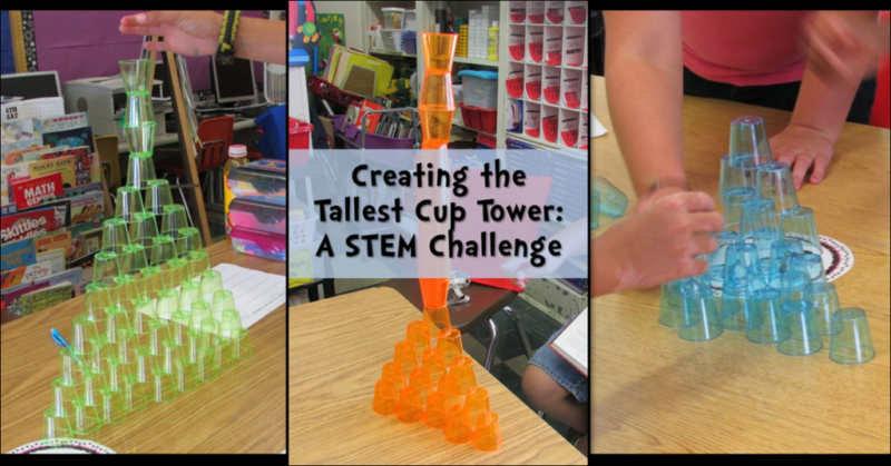 Three images of colorful towers made from plastic glasses as an example of first day of school activities