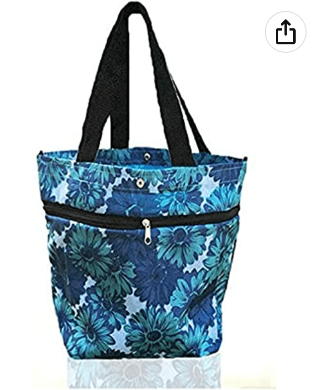 Blue floral tote bag with zipper and snaps teacher bag