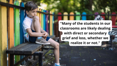 Student grieving with quote about how to support a grieving student
