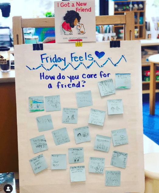 Classroom poster asking kids how do you care for a friend